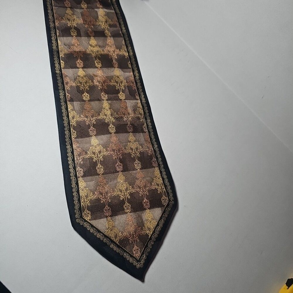Men's Dimoggio Brown Black With Gold Copper Design Silk Tie